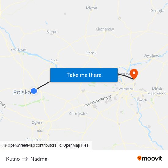 Kutno to Nadma map