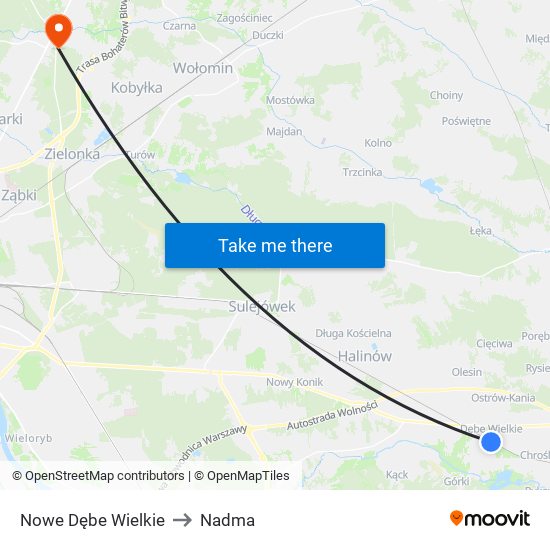 Nowe Dębe Wielkie to Nadma map