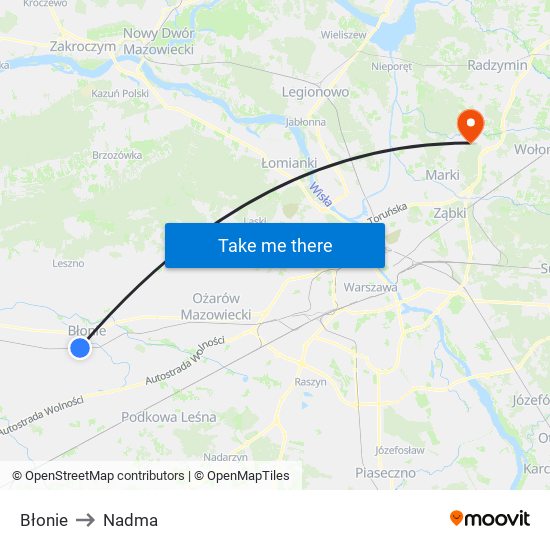 Błonie to Nadma map