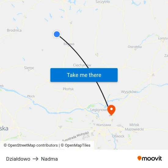 Działdowo to Nadma map