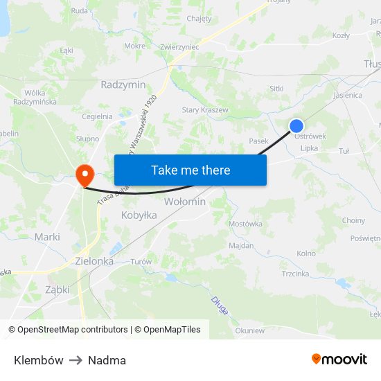 Klembów to Nadma map