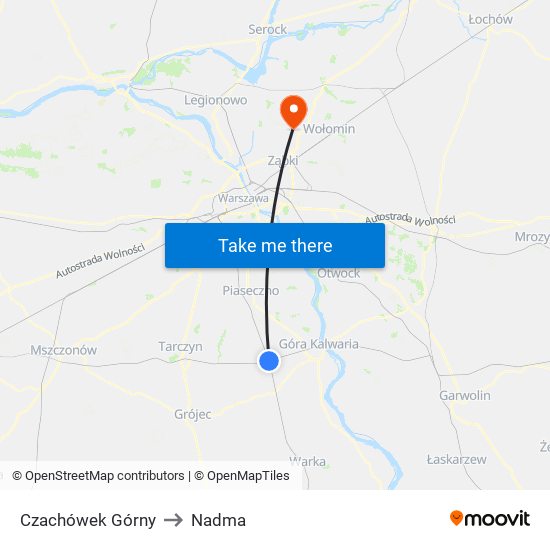 Czachówek Górny to Nadma map