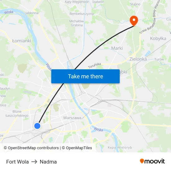 Fort Wola to Nadma map