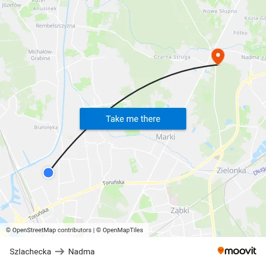 Szlachecka to Nadma map