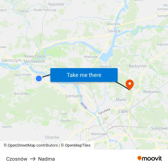 Czosnów to Nadma map