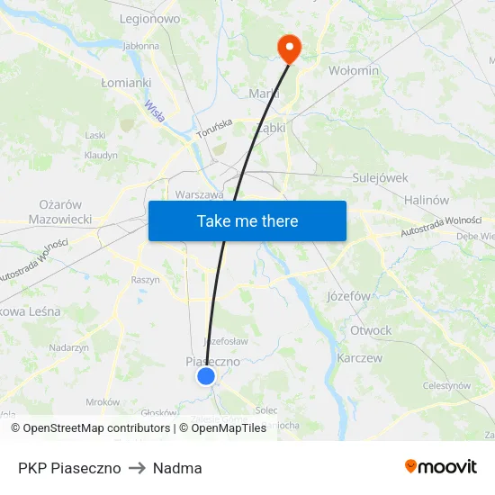 PKP Piaseczno to Nadma map