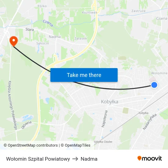 Wołomin Szpital Powiatowy to Nadma map