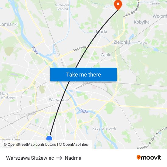 Warszawa Służewiec to Nadma map