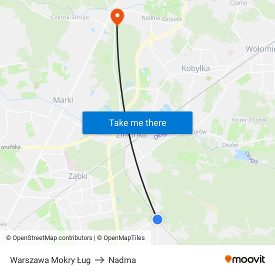 Warszawa Mokry Ług to Nadma map