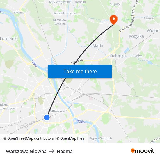 Warszawa Główna to Nadma map