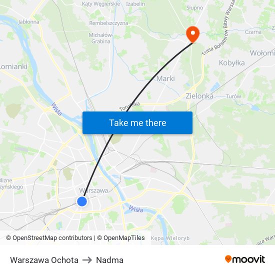 Warszawa Ochota to Nadma map