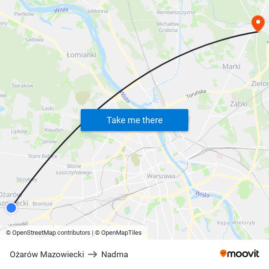 Ożarów Mazowiecki to Nadma map