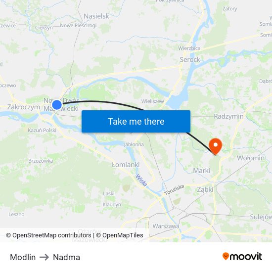 Modlin to Nadma map