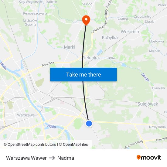 Warszawa Wawer to Nadma map