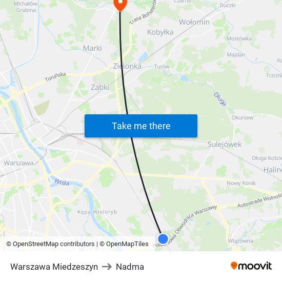 Warszawa Miedzeszyn to Nadma map