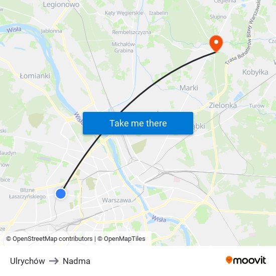 Ulrychów to Nadma map