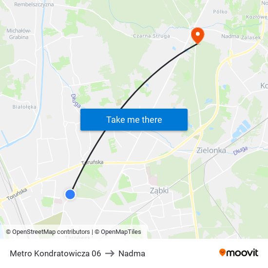 Metro Kondratowicza to Nadma map