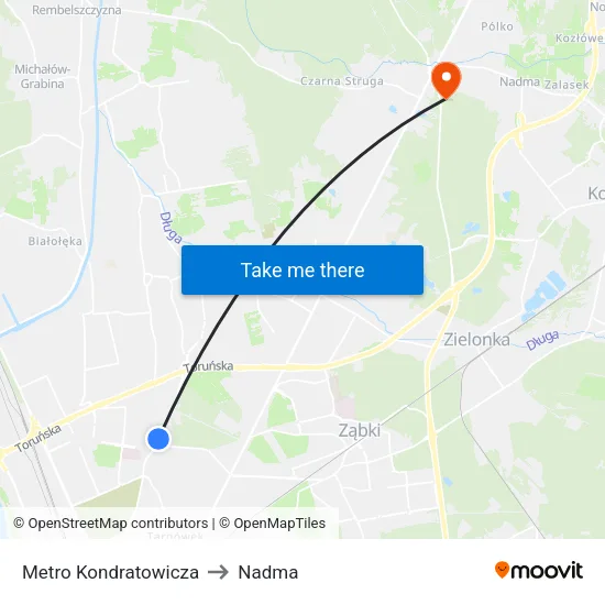 Metro Kondratowicza to Nadma map