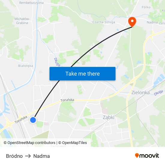 Bródno to Nadma map