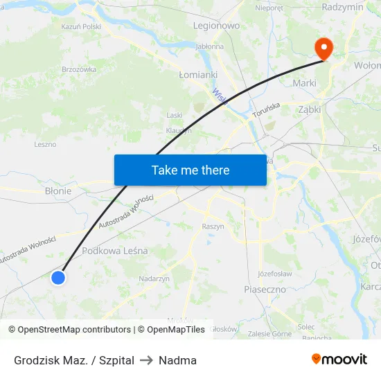Grodzisk Maz. / Szpital to Nadma map