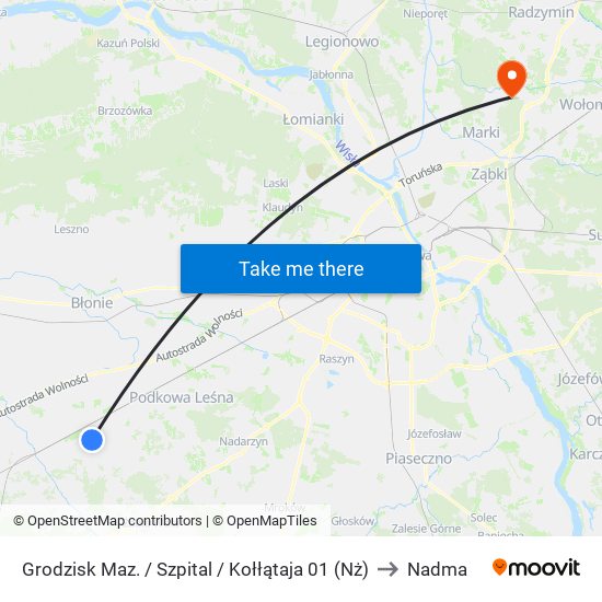 Grodzisk Maz. / Szpital / Kołłątaja 01 (Nż) to Nadma map