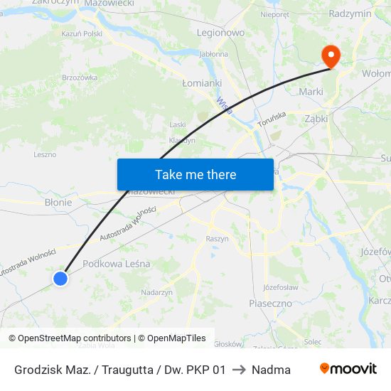 Grodzisk Maz. / Traugutta / Dw. PKP to Nadma map