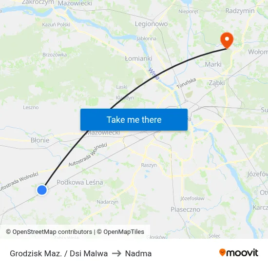 Grodzisk Maz. / Dsi Malwa to Nadma map