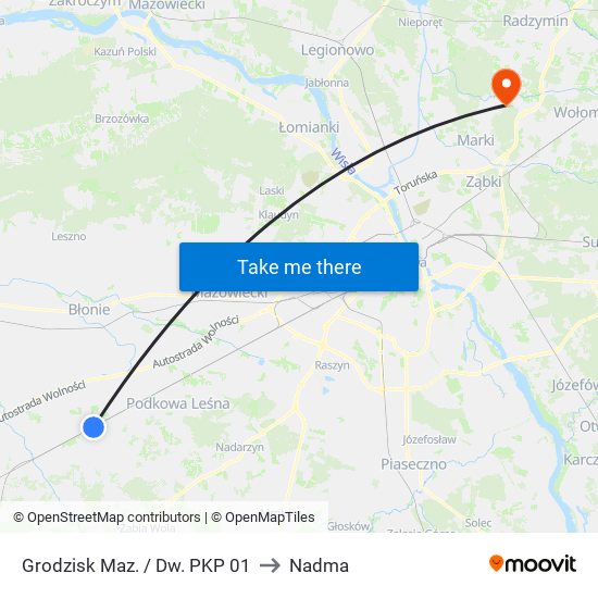 Grodzisk Maz. / Dw. PKP 01 to Nadma map