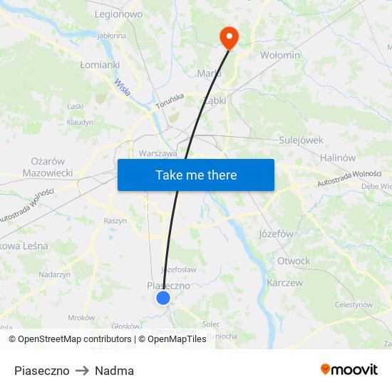 Piaseczno to Nadma map