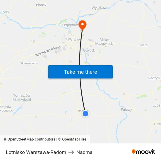 Lotnisko Warszawa-Radom to Nadma map
