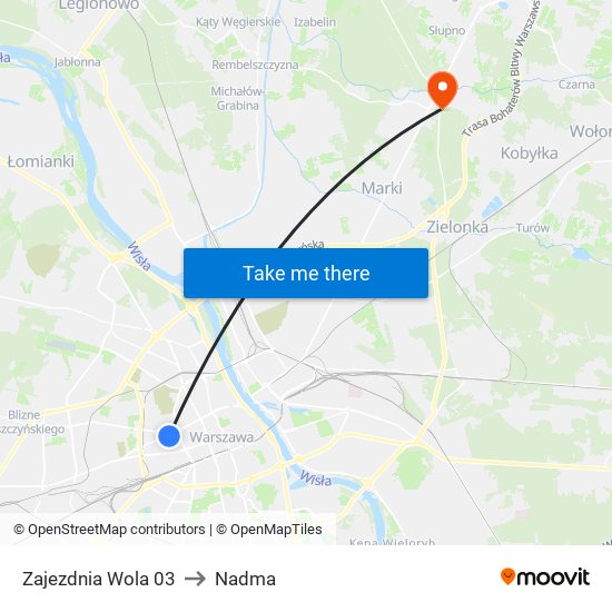 Zajezdnia Wola to Nadma map