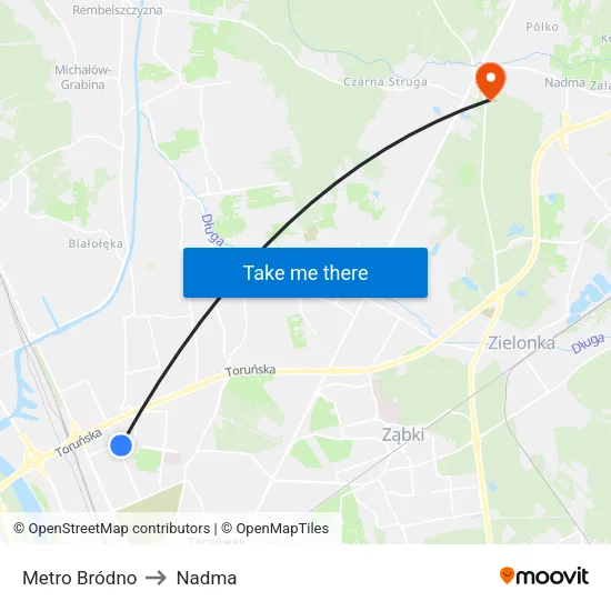 Metro Bródno to Nadma map