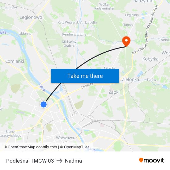 Podleśna-Imgw to Nadma map