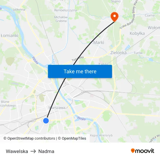 Wawelska to Nadma map