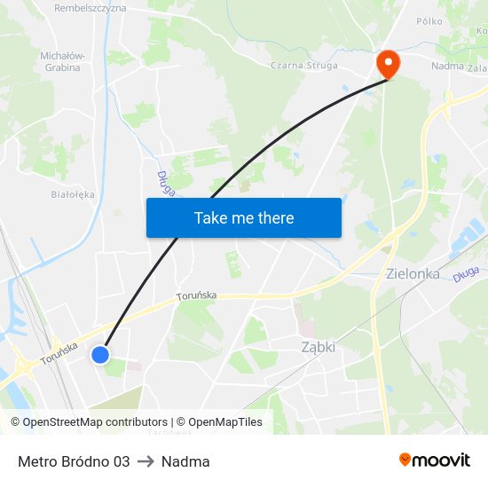 Metro Bródno to Nadma map