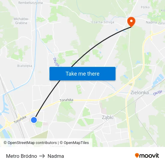 Metro Bródno to Nadma map