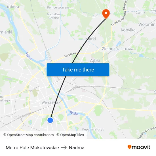 Metro Pole Mokotowskie to Nadma map