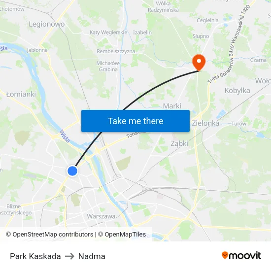 Park Kaskada to Nadma map