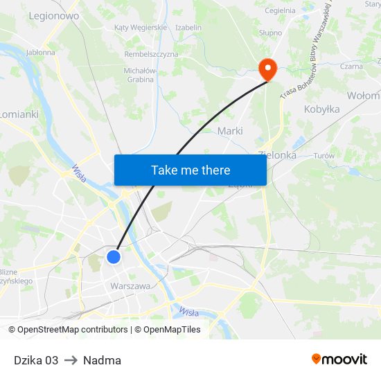 Dzika to Nadma map