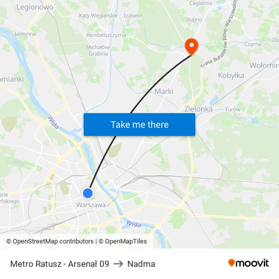 Metro Ratusz - Arsenał 09 to Nadma map