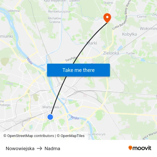 Nowowiejska to Nadma map