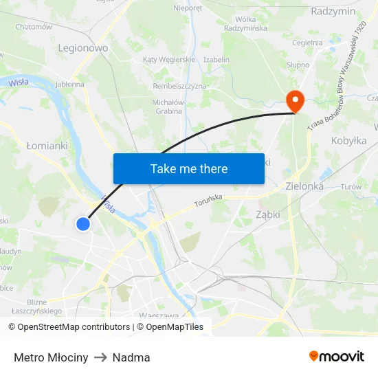 Metro Młociny to Nadma map