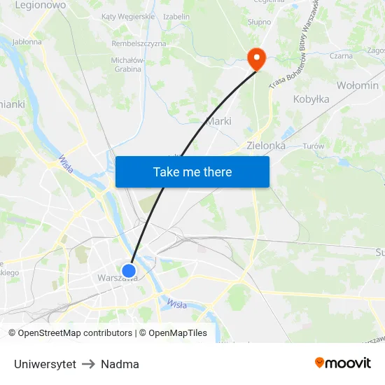 Uniwersytet to Nadma map