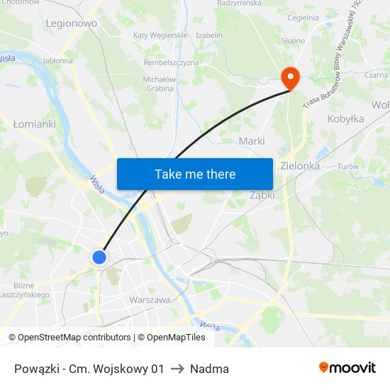 Powązki - Cm. Wojskowy 01 to Nadma map