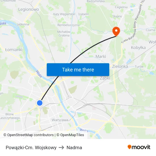 Powązki - Cm. Wojskowy to Nadma map