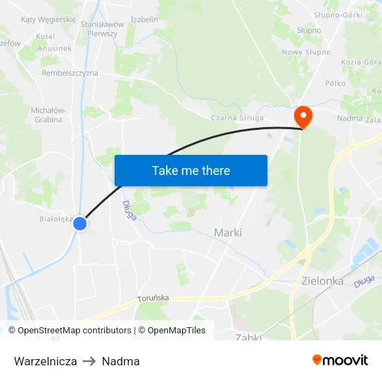 Warzelnicza to Nadma map