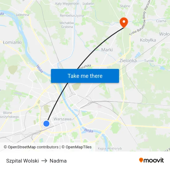 Szpital Wolski to Nadma map