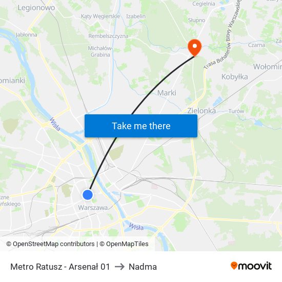 Metro Ratusz - Arsenał 01 to Nadma map