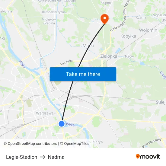 Legia - Stadion to Nadma map