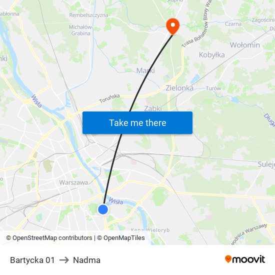 Bartycka to Nadma map